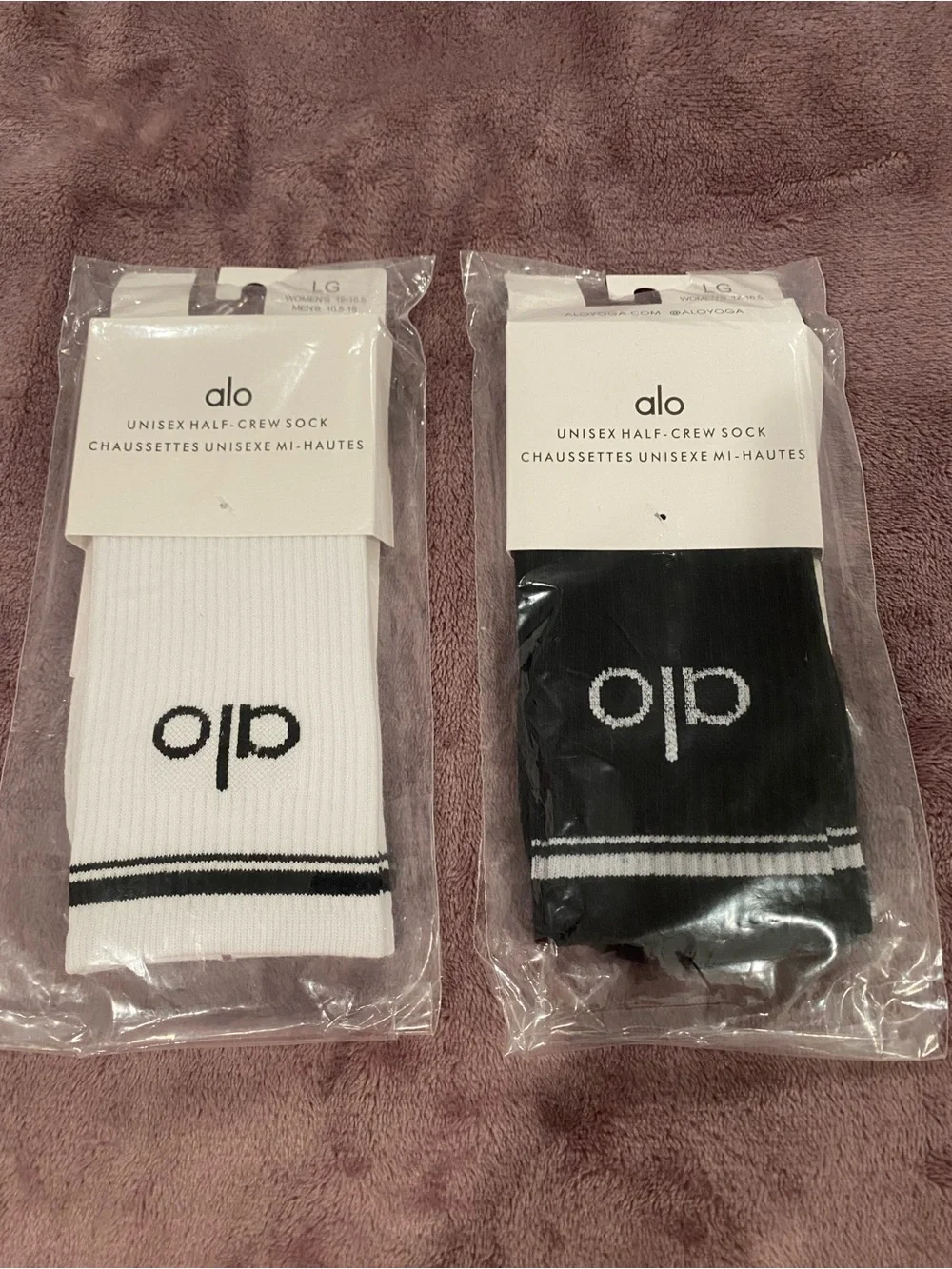 ALO Yoga Half-Crew Athletic Socks - White & Black (Pair)